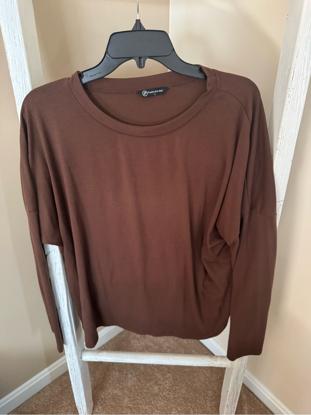 Everyday Long Sleeve Crewneck Top - Brown
